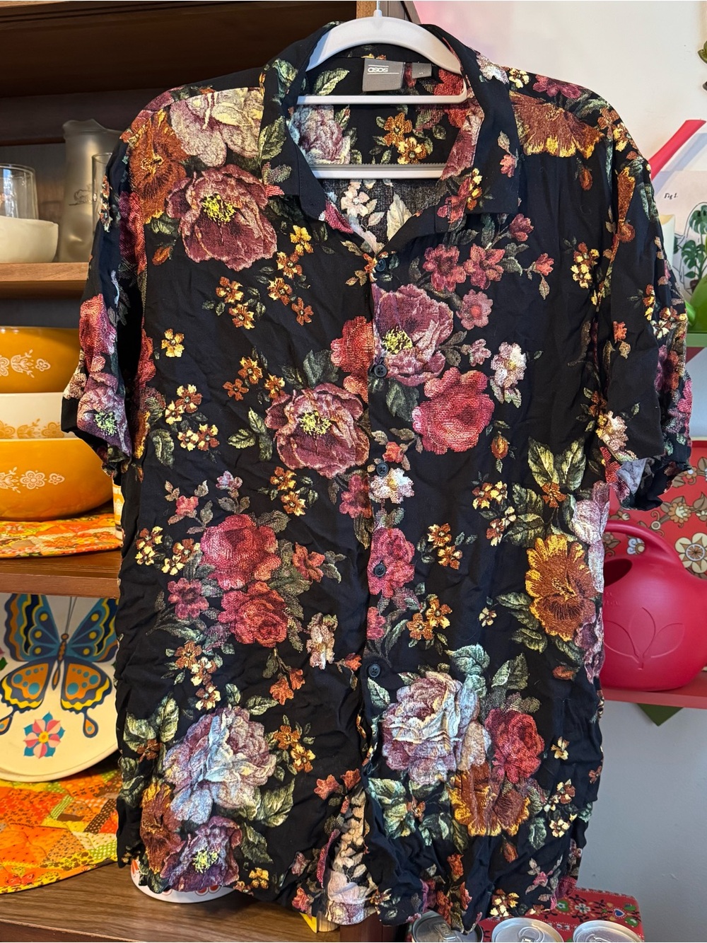 ASOS Black Floral Button-Front Shirt